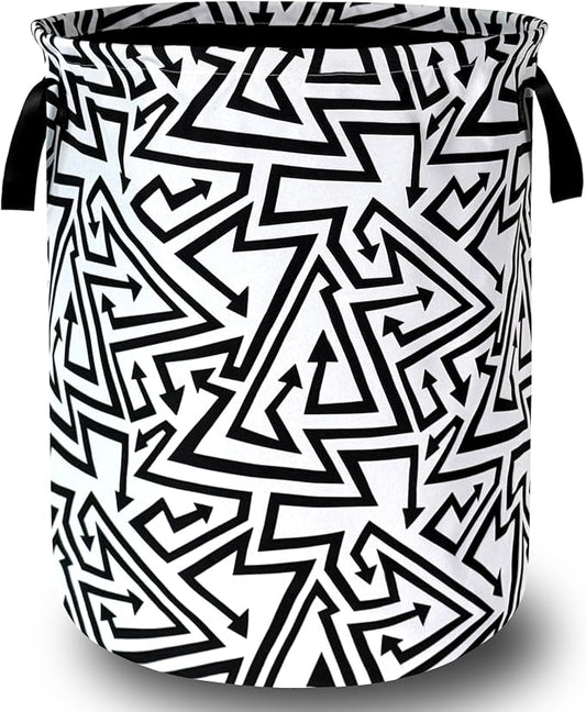 Black White Abstract Arrow Laundry Basket Foldable With Handles Tote Bag Oxford Cloth Funny Laundry Hamper Clothes Storage Bucket Toy Organizer 18.9" x 16.5" For Bathroom/Laundry/Bedroom