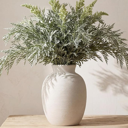 Ceramic Flower Vase Home Decor, 8in White Waterproof Pottery Rustic Vases, Flower Terracotta Vases for Farmhouse Table Centerpieces, Home Decor, Living Room