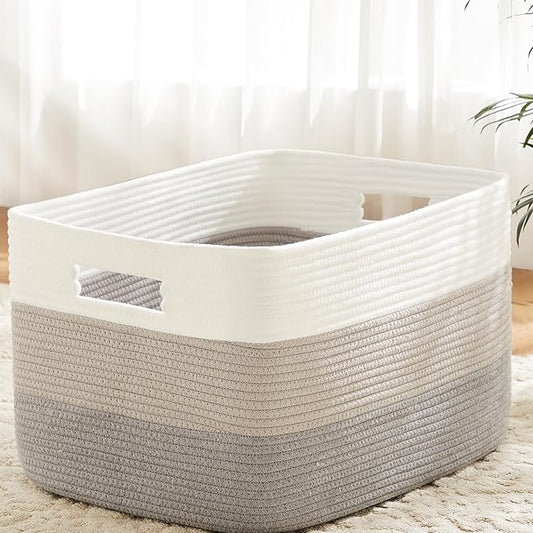 Artfeel Blanket Basket,Rectangle Woven Baskets for Storage,30L Laundry Basket for Decorative Nursery Blanket,Toys,Dirty Clothes and Magazine in Shelves,Baby Room,and Living Room