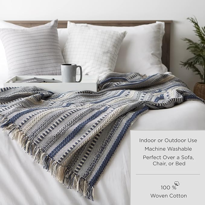 DII Braided Striped Decorative Throw Blanket, 50x60, Navy