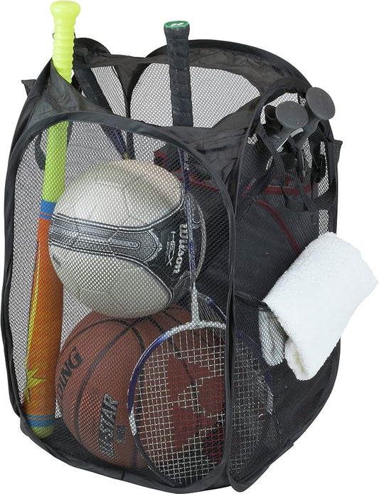 Simple Houseware Mesh Pop-Up Laundry Hamper Basket with Side Pocket, Black