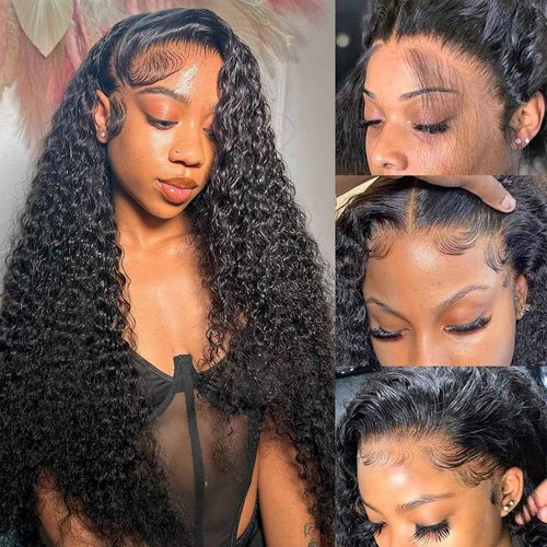 DaXunDi Deep Wave Lace Front Wigs Human Hair Pre Plucked 13x6 Curly Human Hair Wig 200% Density Wet and Wavy Hd Lace Front Wigs Curly Brazilian Black Deep Wave Wigs for Women Human Hair(24 Inch)