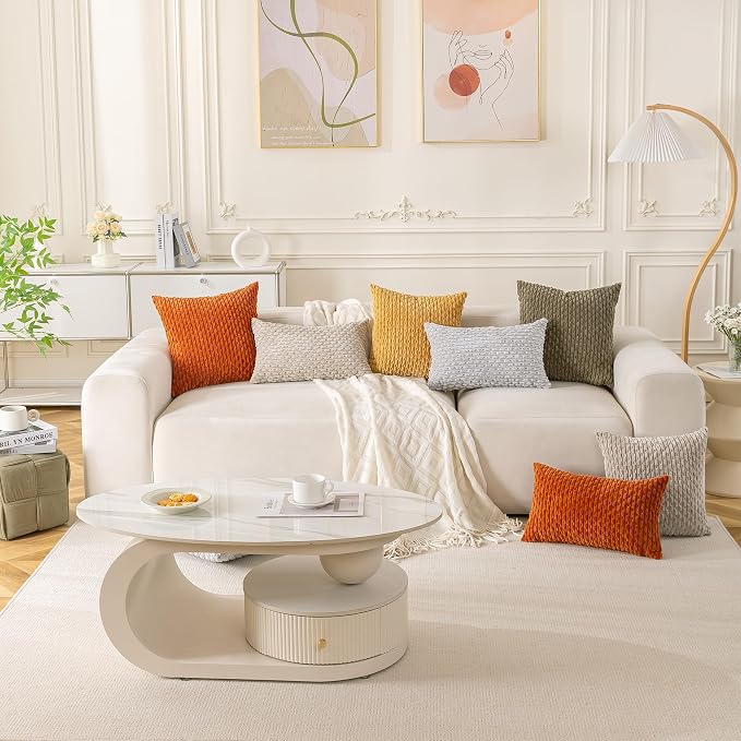 Set of 4 Mustard Yellow Decorative Throw Pillow Covers 22x22 Inch Corduroy Pillow Covers for Bed Couch Sofa Living Room Soft Square Cushion Cases