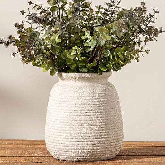 Ceramic Flower Vase, Small Rustic Farmhouse Vases Home Decor, Short Pottery Decorative Pampas Vase for Table Living Room Entryway Mantel Bookshelf Bedroom Bathroom Kitchen - 6" W
