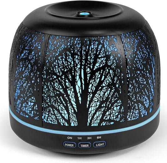 ARVIDSSON 500ml Essential Oil Diffuser, Metal Diffusers for Essential Oils, Aromatherapy Diffuser for Large Room, Color Mood Light & Mist Timer Setting, Gift for Women - Black Tree