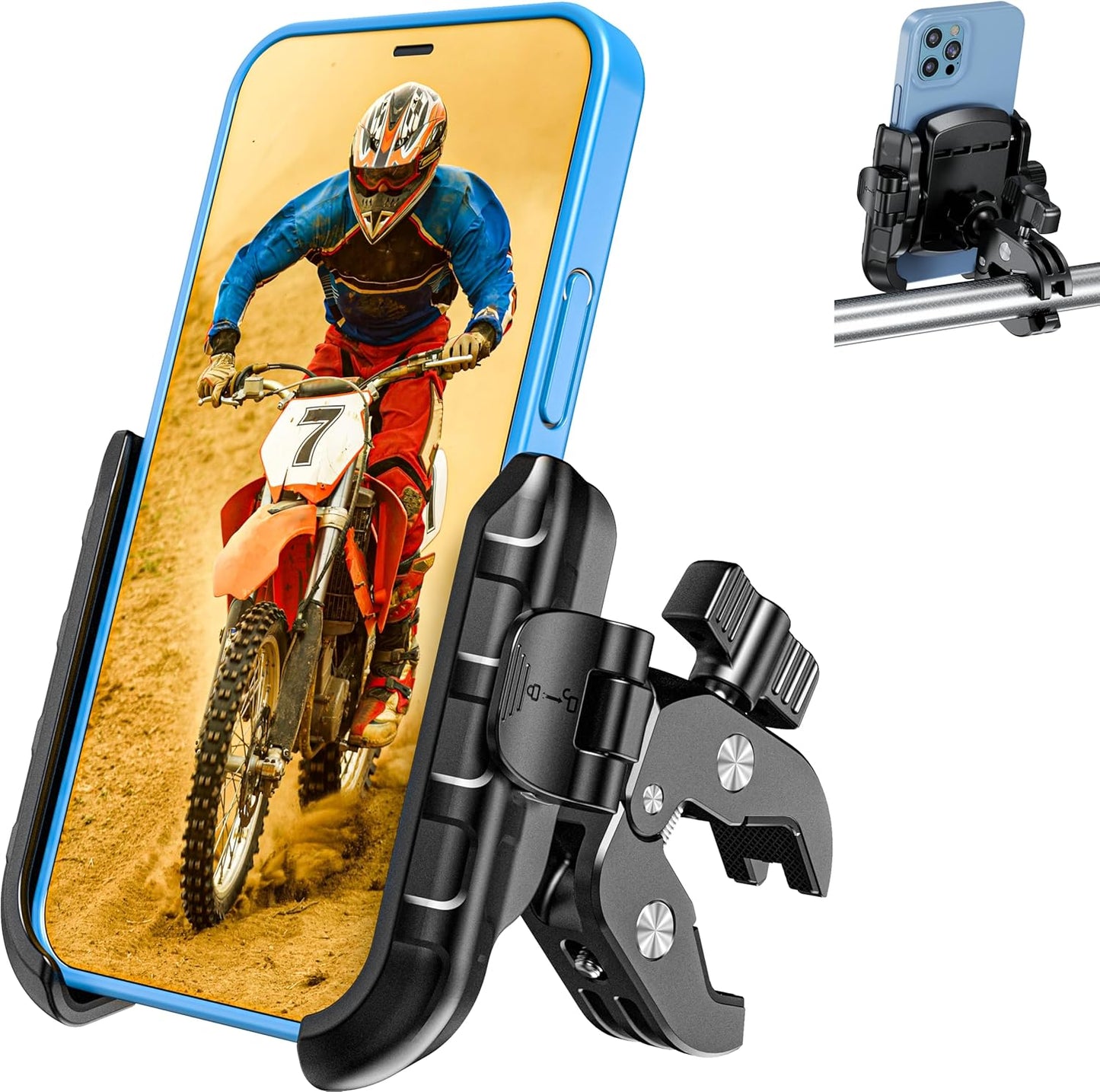 Kewig Motorcycle Phone Mount Holder- [Camera Friendly] [1s Lock & Release] Bike Phone Mount Handlebar Clamp, Bicycle Scooter Phone Holder for 5.4-7.2" Smartphones"
