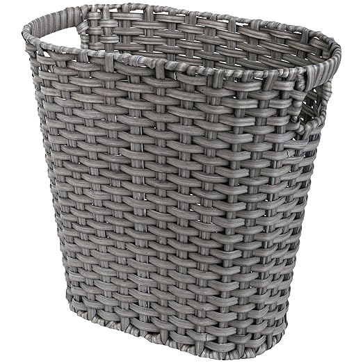 GRANNY SAYS Wicker Bathroom Trash Can, Wicker Waste Basket for Bathroom, Office Trash Can, Trash Bin for Bedroom, Wastebasket with Handles, 15 Liters/4 Gallons
