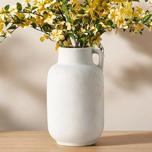 Ceramic Flower Vase, 9.3in Farmhouse Table Rustic Vases, Small Flower Terracotta Vases for Home Decor, Living Room,Table, Handcrafted (Antique)