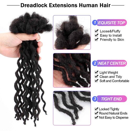 Curly Wave Loc Extensions Human Hair 0.4cm&0.6cm width 6-18 inch 10,30 strands 100% human hair locs extensions for men women Handmade Permanent Dread Extensions0.6cm 16inch 30strands