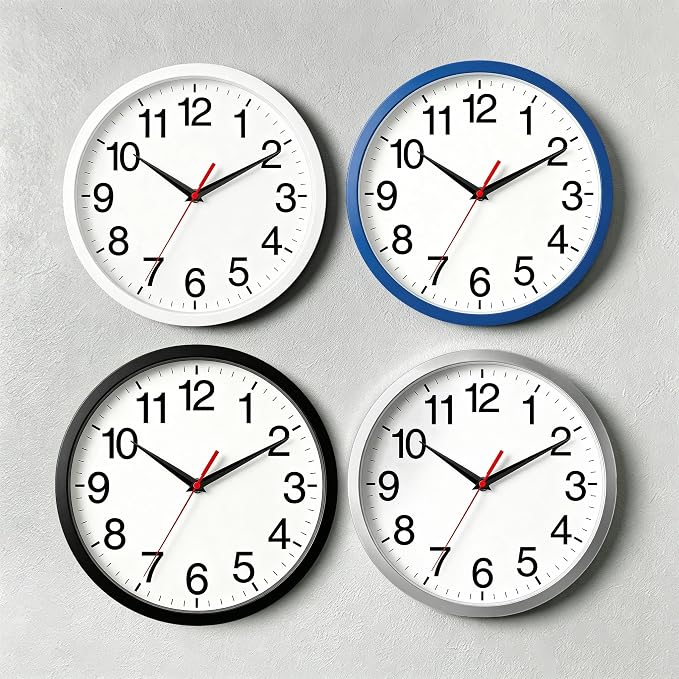Rohioue 14 Inch Wall Clock Modern Battery Operated Silent Non Ticking Analog Clock Decorative for Bedroom Kitchen Bathroom Office Home Living Room (Silver)