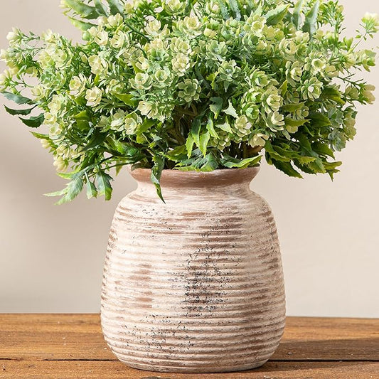 Ceramic Small Flower Vase, 6“ Rustic Farmhouse Vases Home Decor, Short Pottery Decorative Pampas Vase for Table Living Room Entryway Mantel Bookshelf Bedroom Bathroom Kitchen-Rustic