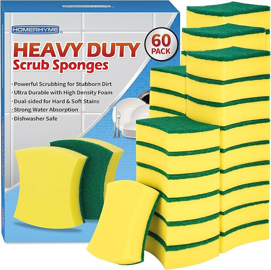 Sponges Kitchen, Heavy Duty Dish Sponge 60 Pack, Scrub Cleaning Sponge for Dishes, Non-Coated Cookware, Sink & Countertops, Multipurpose Cleaning Supplies for Home, Kitchen & Bathroom