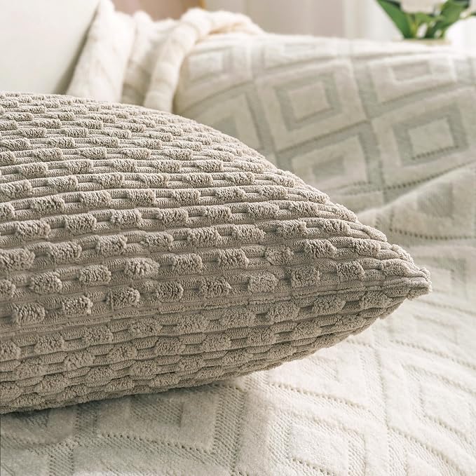 Set of 4 Taupe Decorative Throw Pillow Covers 26x26 Inch Corduroy Pillow Covers for Bed Couch Sofa Living Room Soft Square Cushion Cases