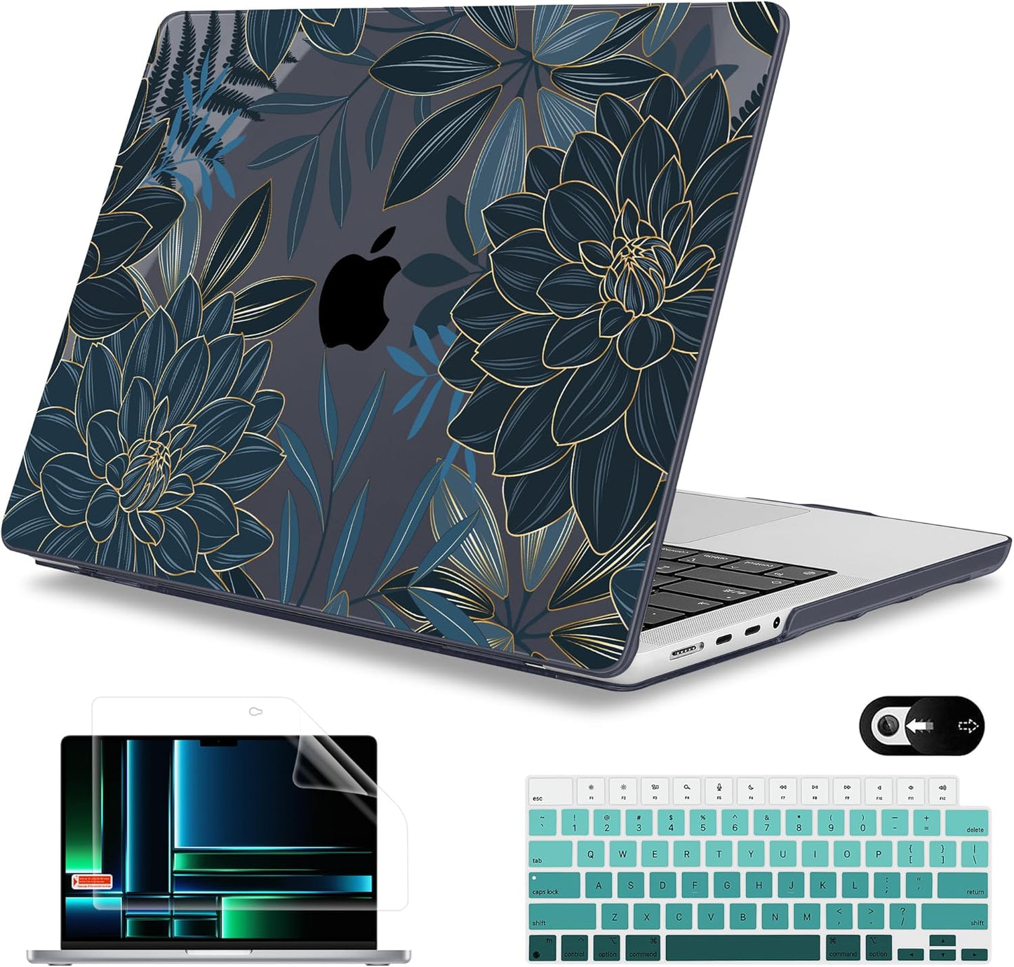 Mektron Case for MacBook Pro 16" M4 A3403 A3186 M3 A2991 M2 A2780 M1 A2485 (2021/2023/2024) Pro/Max with Touch ID, Hard Shell Plastic Laptop Cover Keyboard Cover Screen Protector, Dahlia Flower C035