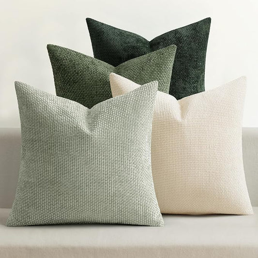 MIULEE Pack of 4 Couch Throw Pillow Covers 16x16 Inch Neutral Green Soft Decorative Chenille Pillow Covers Farmhouse Accent Cushion Covers for Boho Spring Home Decor Sofa Bedroom Living Room