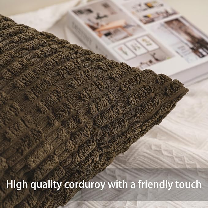 Aegero Pack of 2 Corduroy Decorative Throw Pillow Covers 12x24 Inch Soft Striped Pillow Covers Modern Farmhouse Home Decor for Sofa Living Room Couch Bed（Green）