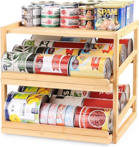 Yumkfoi Can Organizer for Pantry, 3 Tiers | Hold up to 72 3oz Cat Can, Rolling Can Storage, Soda Dispenser, For Cabinet