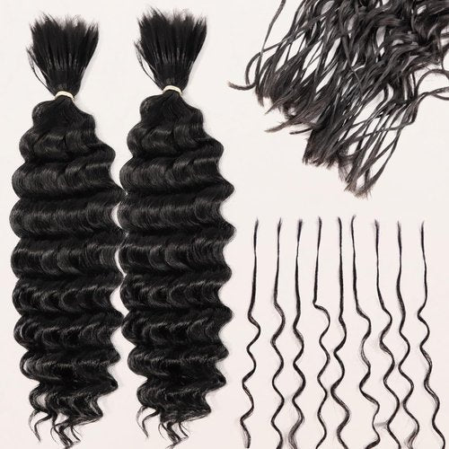 Pre-Divided Deep Wave Human Braiding Hair for Boho Braids Bulk Hair Pre-stretched Human Braiding Hair Deep Wave For Black Women (Natural Black, 22 Inch - 320 Roots/120g)