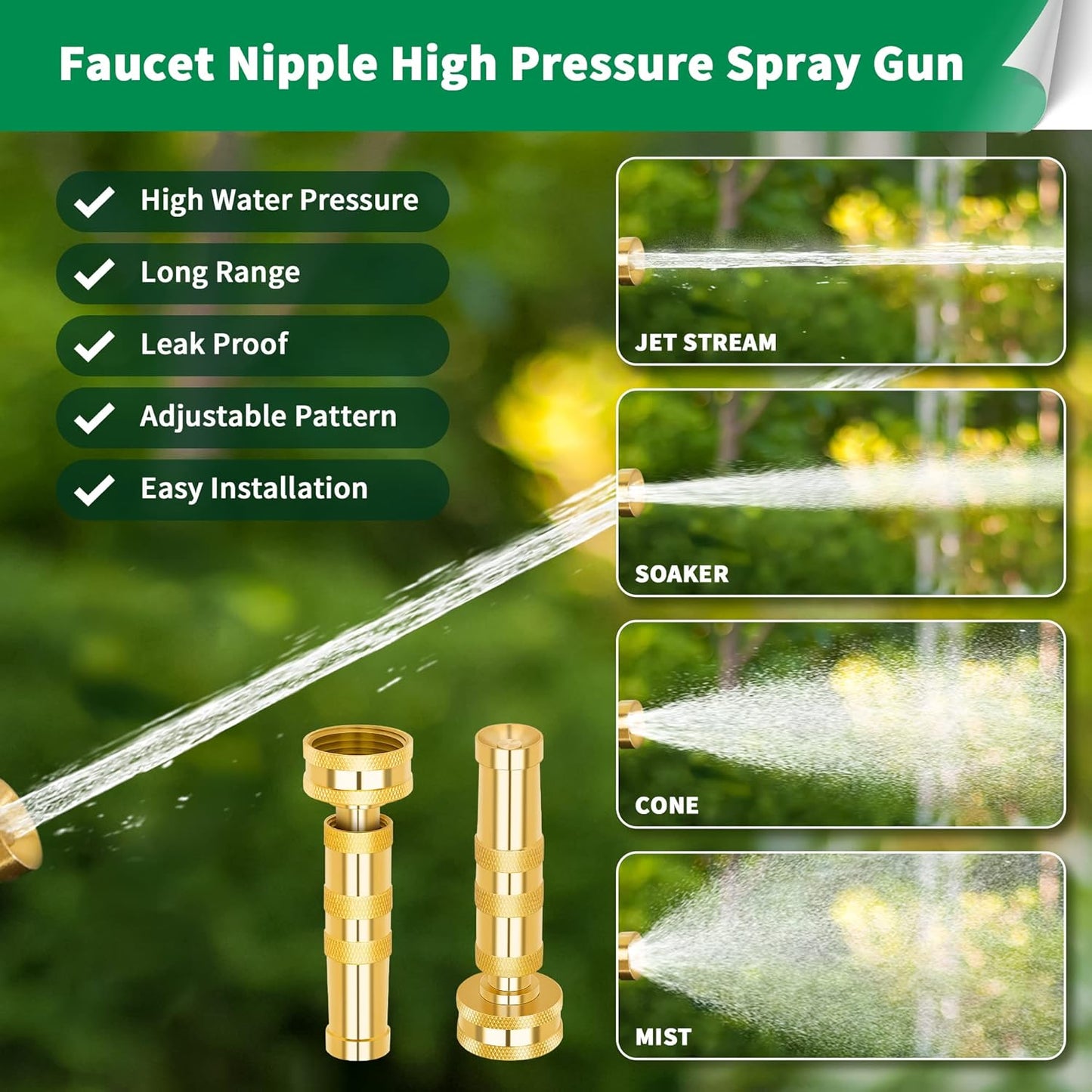 AUTOMAN Brass Hose Nozzle – High Pressure Jet Nozzles 4 Pack, Heavy Duty Sprayer for Garden Hoses, Adjustable Spray Gun,Solid Twist Water Hose Nozzle for Patio, Lawn, Car Wash, Extra 12 Rubber Washers