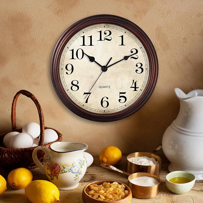 Wall Clock, 9 Inch Silent Non Ticking Classic Battery Operated Clocks, Decorative for Living Room, Bedrooms, Bathroom, Kitchen Office (Bronze)