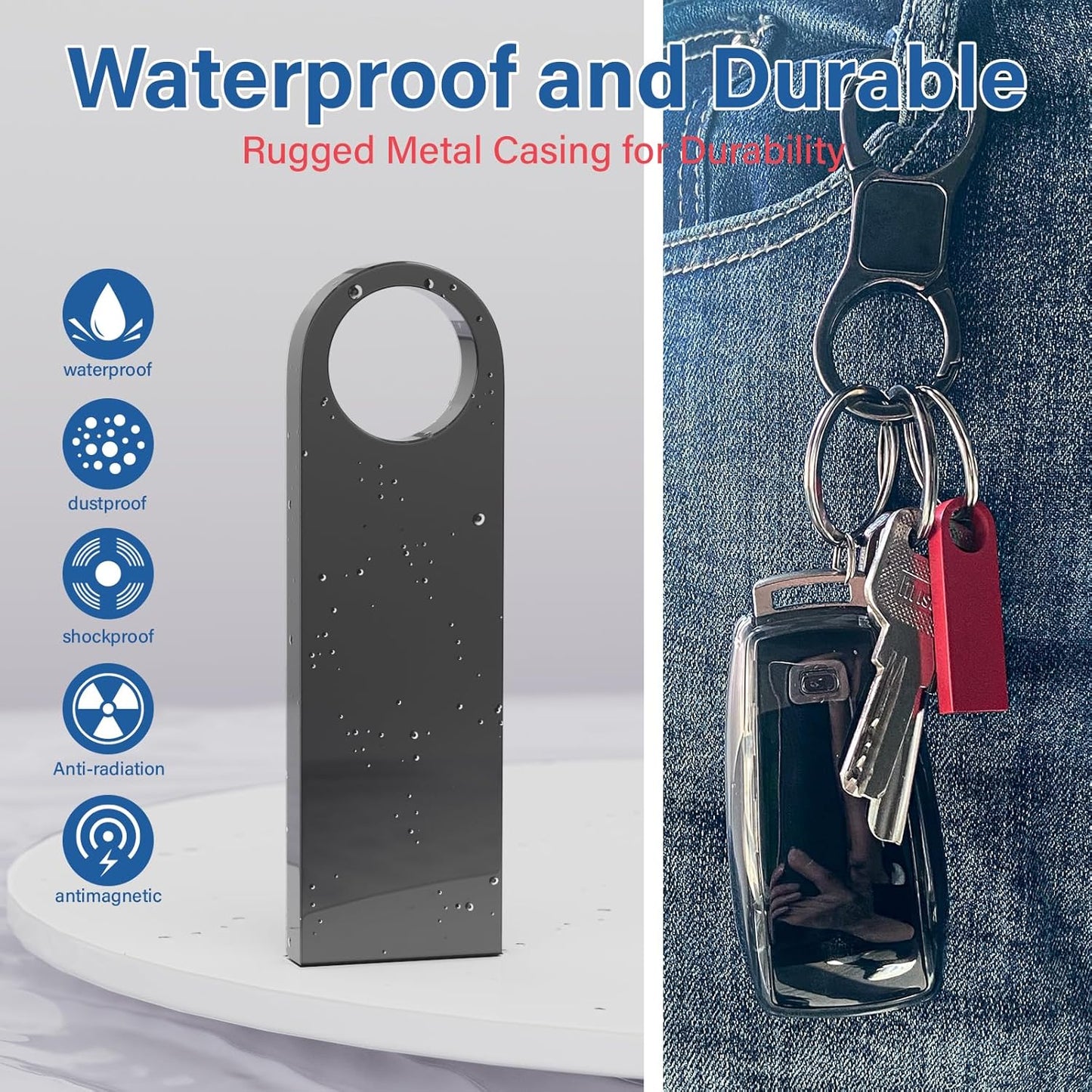 5 Pack 4GB USB Flash Drive with Keychains, Wooolken Sleek Metal USB 2.0 Thumb Drives Memory Stick for PC Laptop Computer