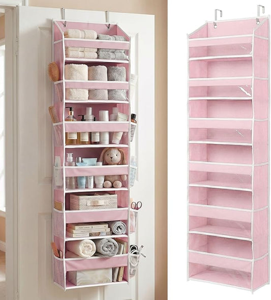 HOMELUX THEORY UPGRADED 6 Tiers Over The Door Organizer Hanging - 100D EXTRA THICK & 50lbs HUGE CAPACITY, 12 Side Mesh Pockets Over The Door Shoe Organizer, Hanging Closet Organizer (Baby Pink, 1pc)