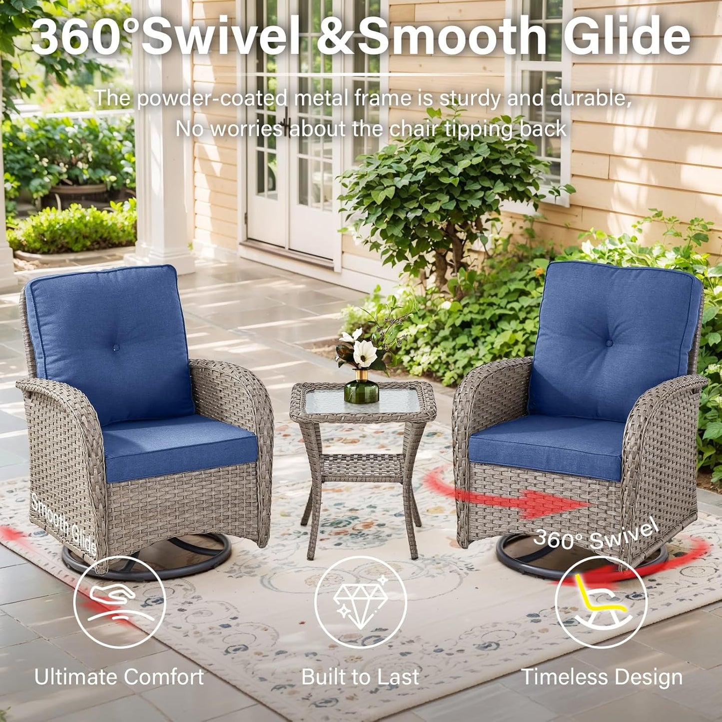 6 Pieces Wicker Patio Conversation Sets with Outdoor Swivel Rocker Chairs and Loveseat Glider Chair, All-Weather Rattan Furniture Set for Patio Deck Sunroom Backyard