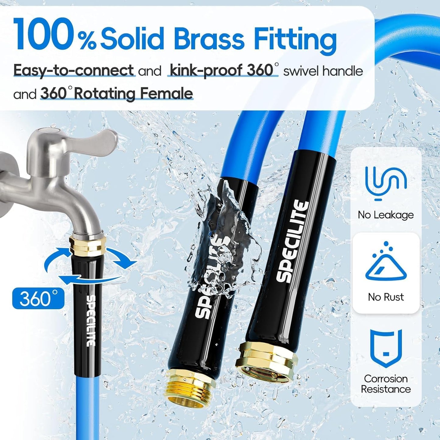 Hot/Cold Garden Water Hose 200 ftx 5/8 in, -50℉ To 190℉, Heavy Duty, Flexible, Burst 605 Psi, Lightweigh, Upgraded Rubber Pipe with 3/4" Brass Fittings For Backyard, Outdoor, Farm, Blue