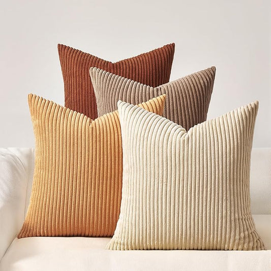 Topfinel 20x20 Inch Pillow Covers Set of 4 Rustic Modern Soft Corduroy Striped Decorative Cushion Cover Yellow Brown Gradient Farmhouse Pillow Case for Sofa Couch Living Room Bedroom