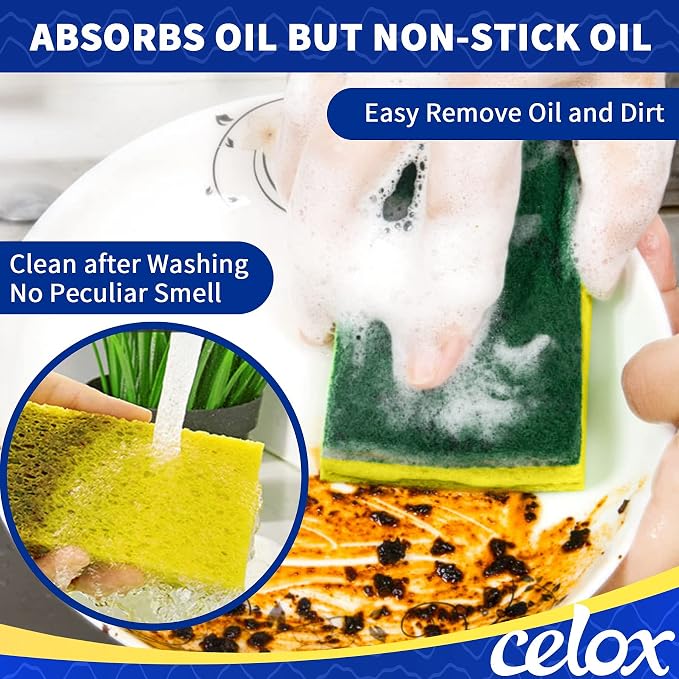 CELOX Sponges Kitchen, Cleaning Sponge for Dish, Yellow, 12 Pack