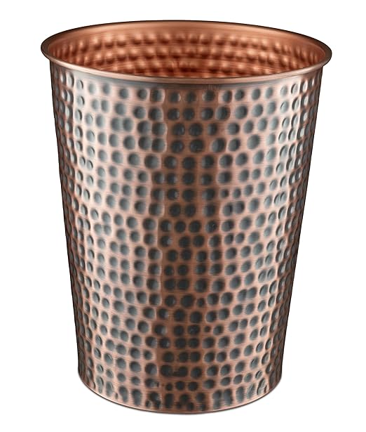 Monarch Abode Metal Bathroom Trash Can – Waste Basket for Bedroom, Office Desk, & Dorm, Hand Hammered, Durable Decorative Antique Copper Small Trash Can Bathroom Garbage Bin Wastebasket