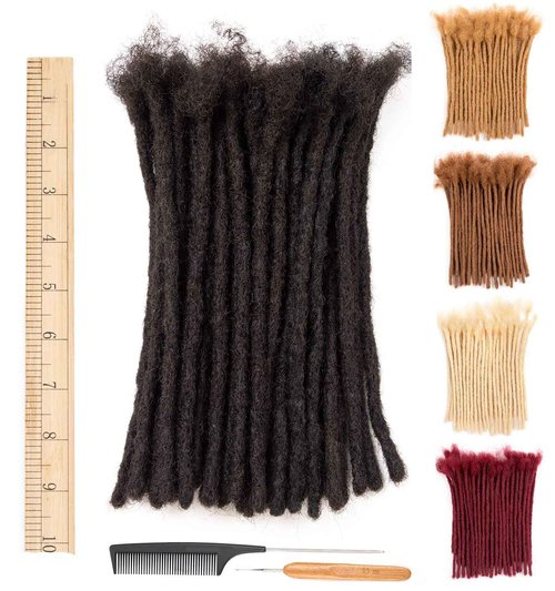 DAIXI 0.6cm and 0.2cm 0.4cm 0.8cm Options 8 Inch 40 Strands 100% Real Human Hair Dreadlock Extensions for Man/Women Handmade Permanent Loc Extensions Bundles Can Be Dyed Bleached Curled Twisted
