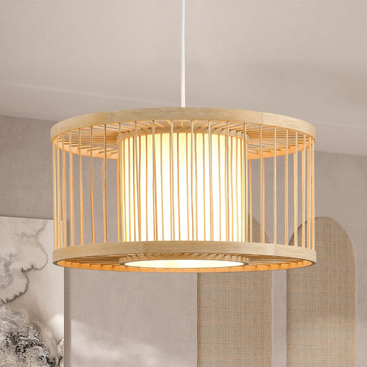 Rattan Pendant Lights, 15.8" Boho Wicker Pendant Light Handwoven Rattan Chandelier Beach Country Natural Hanging Light for Dining Room Kitchen Living Room Bedroom
