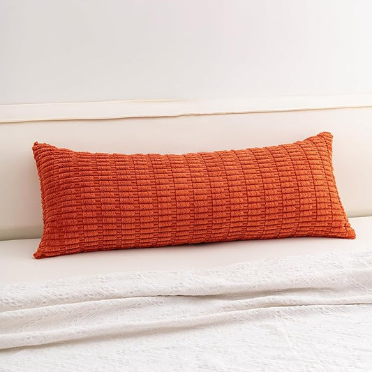 Aegero Corduroy Decorative Throw Pillow Covers 14x36 Inch Soft Striped Pillow Covers Modern Farmhouse Home Decor for Sofa Living Room Couch Bed（Rust）