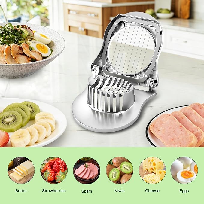 Egg Slicer with Zinc Alloy and Stainless Steel Wires, Hard Boiled Egg Cutter for Salads and Sandwiches