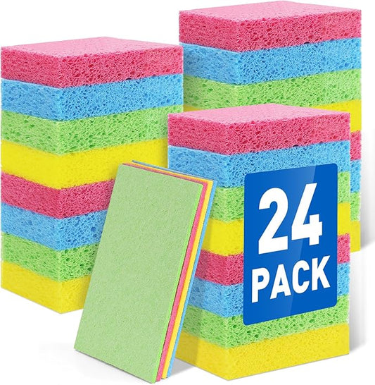 24 Pack Compressed Cellulose Sponge, Non Scratch Kitchen Sponges for Dish Cleaning, Multipurpose Household Cleaning Sponge for Kitchens, Bathrooms, Cars