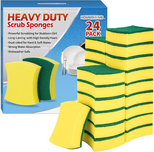 Sponges Kitchen, Heavy Duty Dish Sponge 24 Pack, Scrub Cleaning Sponge for Dishes, Non-Coated Cookware, Sink & Countertops, Multipurpose Cleaning Supplies for Home, Kitchen & Bathroom