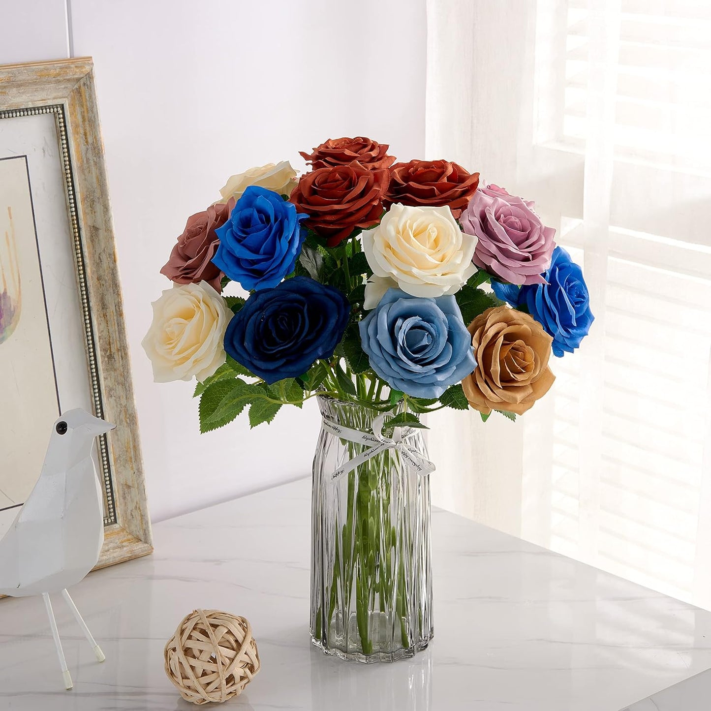 Artificial Rose 10pcs Open Flower Bouquet Faux Rose Stems for Wedding Arrangement, Bridal Bouquet, Centerpiece, Fake Faux Silk Flowers (Burnt Orange)