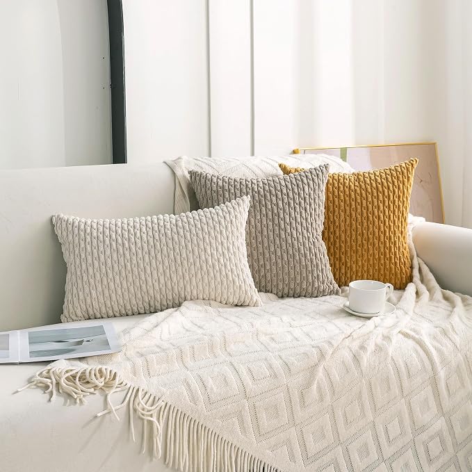 Set of 4 Taupe Decorative Throw Pillow Covers 26x26 Inch Corduroy Pillow Covers for Bed Couch Sofa Living Room Soft Square Cushion Cases