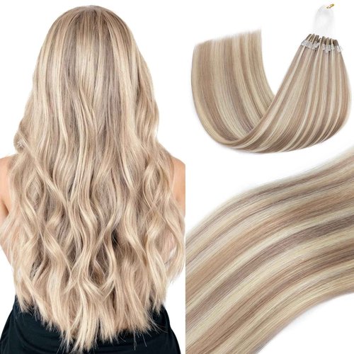 Elailite K Tip Hair Extensions Human Hair Real Remy Hair Ash Blonde & Bleach Blonde 20 Inch U Tip Ktip Utip Keratin Bond Hot Fusion Pre Bonded Hair Extensions for Women 50G 50Strands