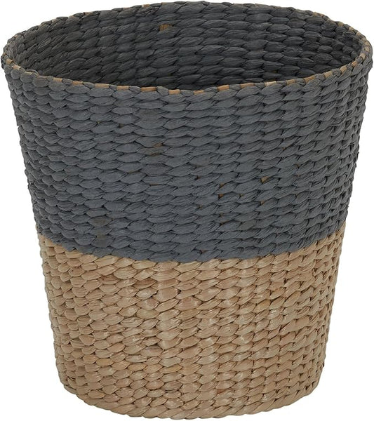 Household Essentials 2‑Tone Cattail Waste Bin with Handwoven Fibers and Metal Frame, Natural and Cream