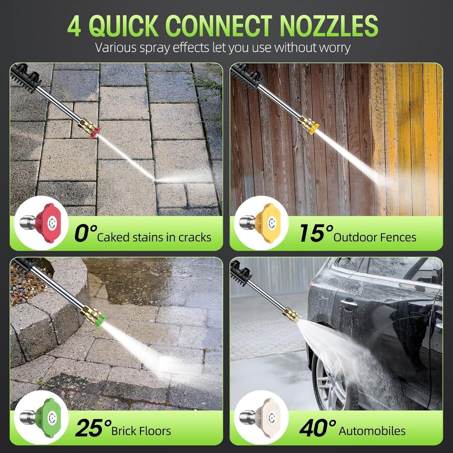 Electric High Pressure Washer - Portable Washer with 23 FT Water Outlet & 6.6 FT Inlet Hose, Steel Spray Wand, Foam-Adjustable Cannon,4 Nozzle Set, Cleans Car/Patio/Fence/Window, 3800PSI 2.4GPM