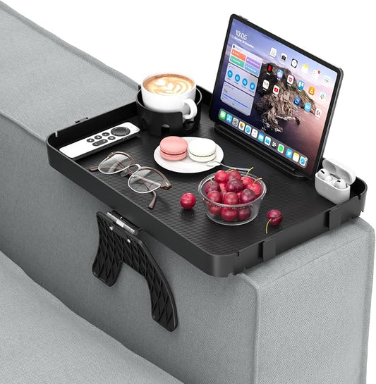 Couch Armrest Table Couch Arm Tray Cup Holder Plastic Armchair Caddy Recliner Arm Caddy Large Sofa Armrest Organizer Adjustable Clip on Snack Tray Drink Holder Removable Phone Pad Holder 16.38x11.02''