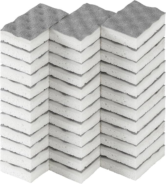 JOYMOOP Textured Clean Sponges, Dual-Sided Non-Scratch Soft Scrub Dish Sponge, Safe for Non-Stick Cookware, Kitchen and Household Cleaning, 36 Pack [Grey & White]