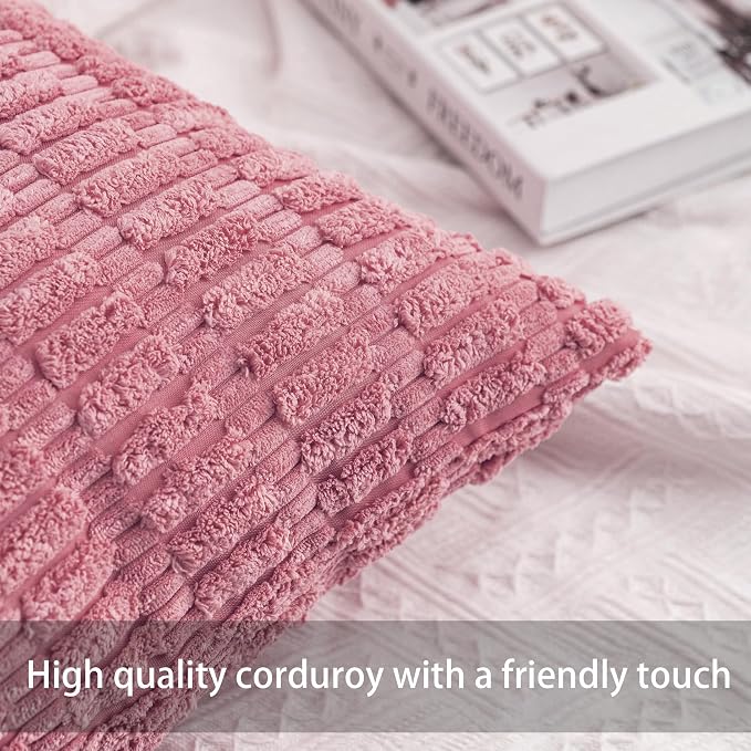Aegero Pack of 2 Corduroy Decorative Throw Pillow Covers 12x24 Inch Soft Striped Pillow Covers Modern Farmhouse Home Decor for Sofa Living Room Couch Bed（Pink）