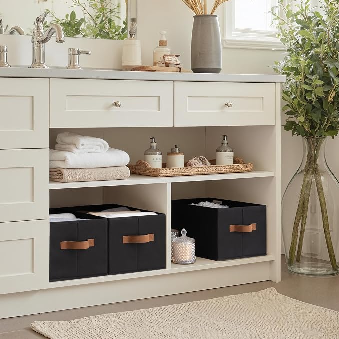 StorageWorks Storage Bins for Shelves, Closet Organizers and Storage Baskets, Fabric Clothes Organizer, Foldable Laundry Baskets, Black, 3-Pack, Large
