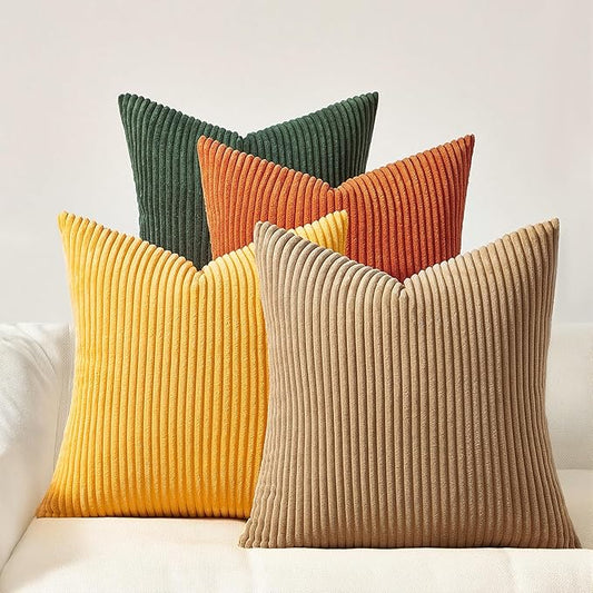 Topfinel Striped Pillow Covers 20x20 Boho Farmhouse Green Rust Set of 4 Mordern Nordic Soft Corduroy Cushion Covers Fall Home Decor for Couch Bed Sofa Living Room Forest Green