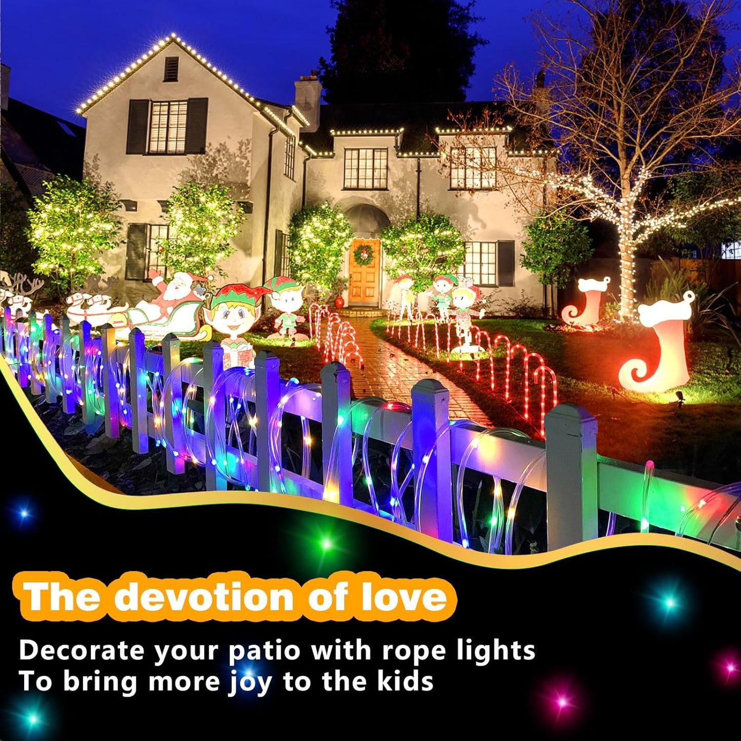 RGBW LED Rope Lights Outdoor with USB Powered, 33Ft 100 LED String Lights Indoor with Remote, 20 Color Changing Fairy Lights for Outside Garden Party Wedding Christmas