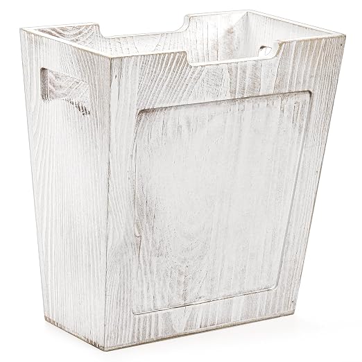 TOPZEA Wood Trash Can, Farmhouse Wastebasket with Handle Rustic Wooden Waste Basket Rectangular Small Decorative Garbage Container Trash Bin for Bathroom, Kitchen, Bedroom, Office, Living Room Decor