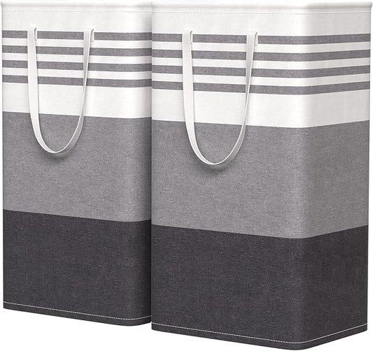 WOWBOX 2 Pack Laundry Baskets, Laundry Hampers, Freestanding Dirty Clothes Hampers with Reinforced Handles & Cross Stitch & Waterproof Coating, for Laundry Bedroom Bathroom Dorm,88L Grey